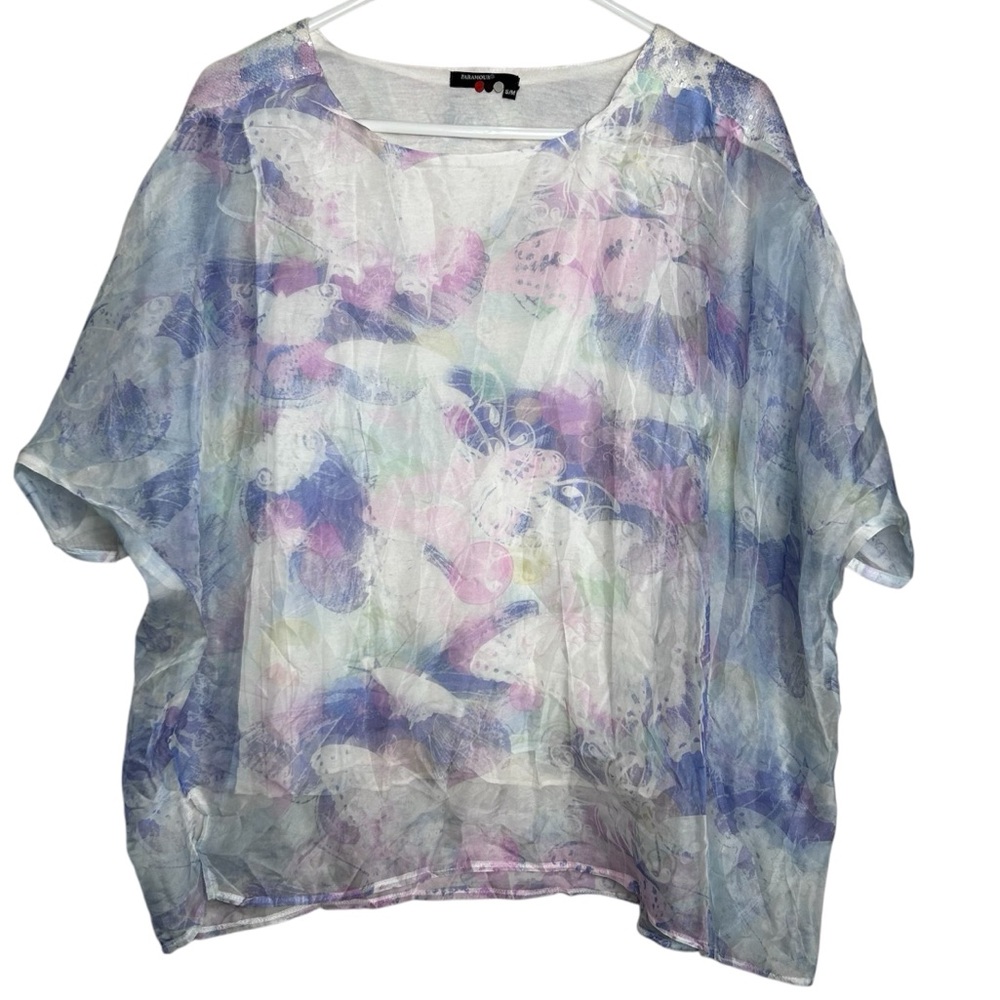 Paramour women’s top size S-M‎ colorful lined short sleeve lightweight
